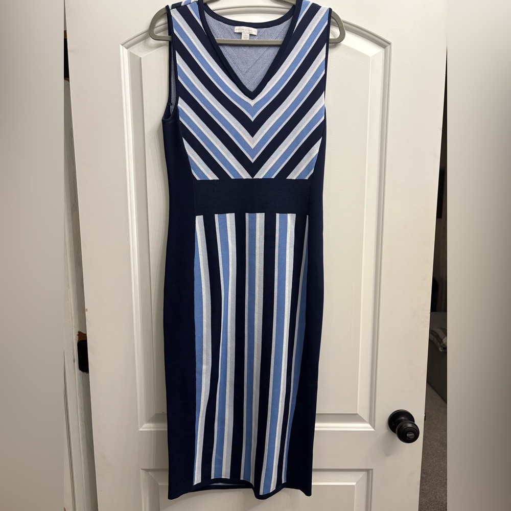 New York & Company Navy and White Striped Midi Dress